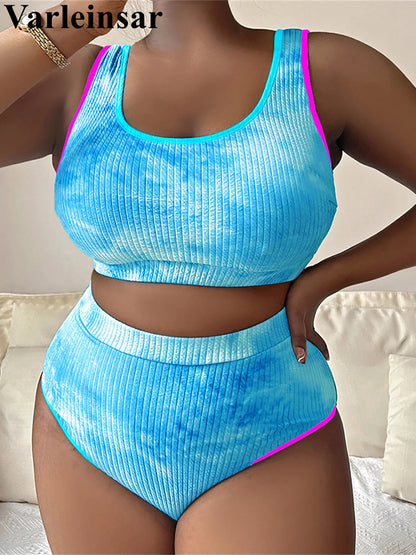0XL - 4XL New Tie Dye Bikini Large Size Swimwear Plus Size Women Swimsuit Female Two-pieces Bikini set Bather Bathing Suit V5948 SS69