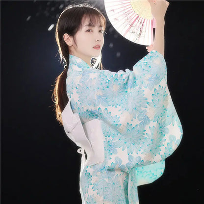 Fashion National Trends Women Sexy Kimono Yukata Dress With Obi Novelty Evening Dress Japanese Cosplay Costume Floral One Size