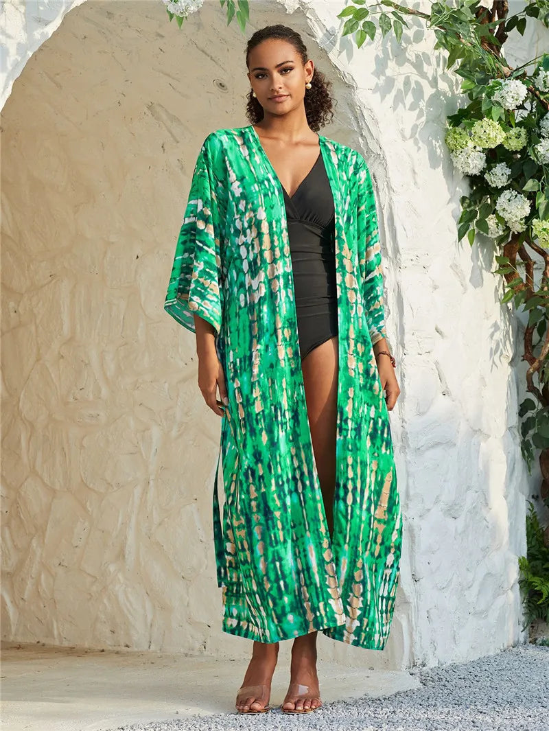 Tie Dye Kimono Swimsuit Cover-Up for Women - Flowy Rayon Beach Dress