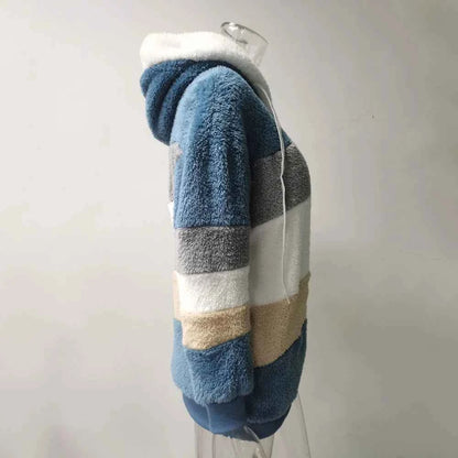 Winter Fashion Women's Coat 2025 Hooded Zipper Ladies Jacket Spliced Thick Cashmere Women Jacket Stitching Plaid Ladies Coats