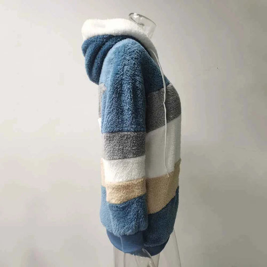 Winter Fashion Women's Coat 2025 Hooded Zipper Ladies Jacket Spliced Thick Cashmere Women Jacket Stitching Plaid Ladies Coats