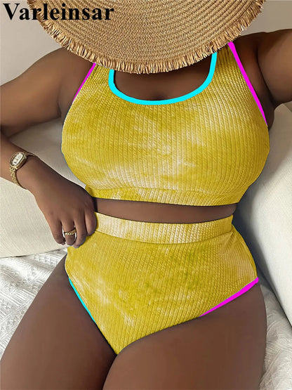 0XL - 4XL New Tie Dye Bikini Large Size Swimwear Plus Size Women Swimsuit Female Two-pieces Bikini set Bather Bathing Suit V5948 SS69