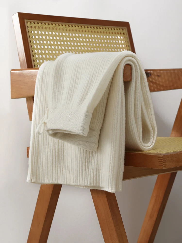 Yoyoselect New Popular Women Wide-Leg Wool Pants 100% Merino Wool Quality Soft Trousers Basic Casual Knitted Elastic Waist Slack SS69