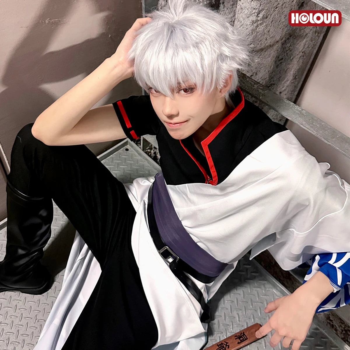 HOLOUN Gintama Anime Sakata Gintoki Cosplay Costume Wig Kimono Top Pants Cos Convention Halloween Christmas Gift SS69