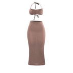 Women Long Skirt 2 Pcs Sets Sexy Strapless Tube Top Bodycon Maxi Skirts Y2k Two Piece Outfit Summer Clothing Beach Wear SS69