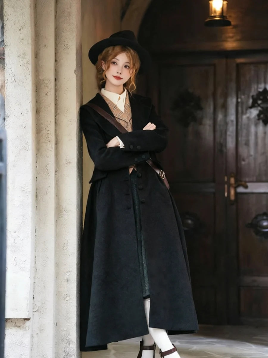 Lautaro Autumn Winter Long Warm Wool & Blends Coat for Women Shawl Collar Single Breasted Elegant Fit and Flare Woolen Overcoat