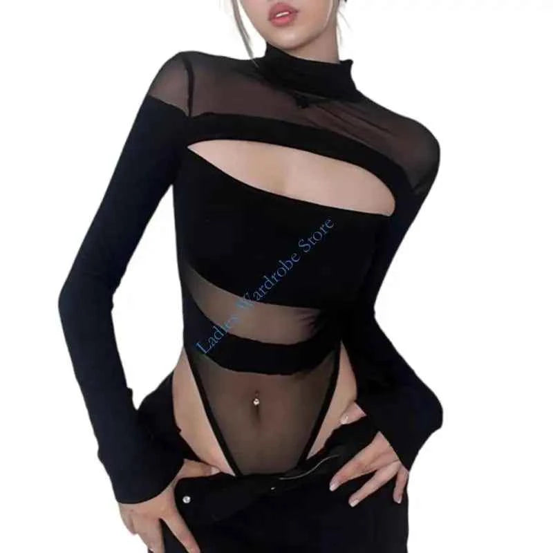 M7DD Early 2000s Fashion Encouraged Close Bodysuit Tall Collar Net Intonation Flexible Substance