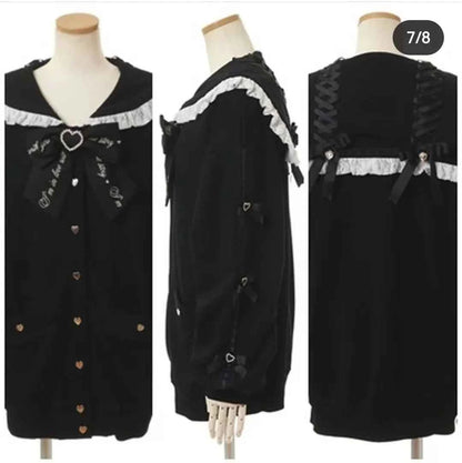Japanese Liz Mine Mass-Produced Sailor Collar Ribbon Bow Sweet Hoodies Women Autumn Preppy Style Y2K Cute Oversized Sweatshirt
