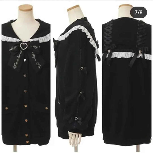 Japanese Liz Mine Mass-Produced Sailor Collar Ribbon Bow Sweet Hoodies Women Autumn Preppy Style Y2K Cute Oversized Sweatshirt