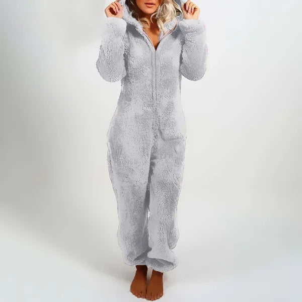 Women Hooded Sleepwear Onesies Fluffy Plush Thermal Warm Hoodies Jumpsuits Rompers Loose Zipper Bodysuits Pajamas Overall 5XL