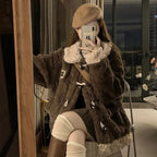 Vintage Horn Buttons Coat Women Winter Thick Warm Faux Wool Loose Jacket Y2K Streetwear Patchwork Casual Hotsweet Outwear New