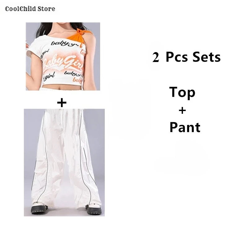 Girls Off Shoulder Crop Top & Cargo Pants Set