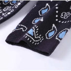 Vintage Tassels Print Women's Print Cardigan V-Neck Lace Up Full Sleeve Spliced Sweaters 2025 Autumn Lady All-match Kintwears