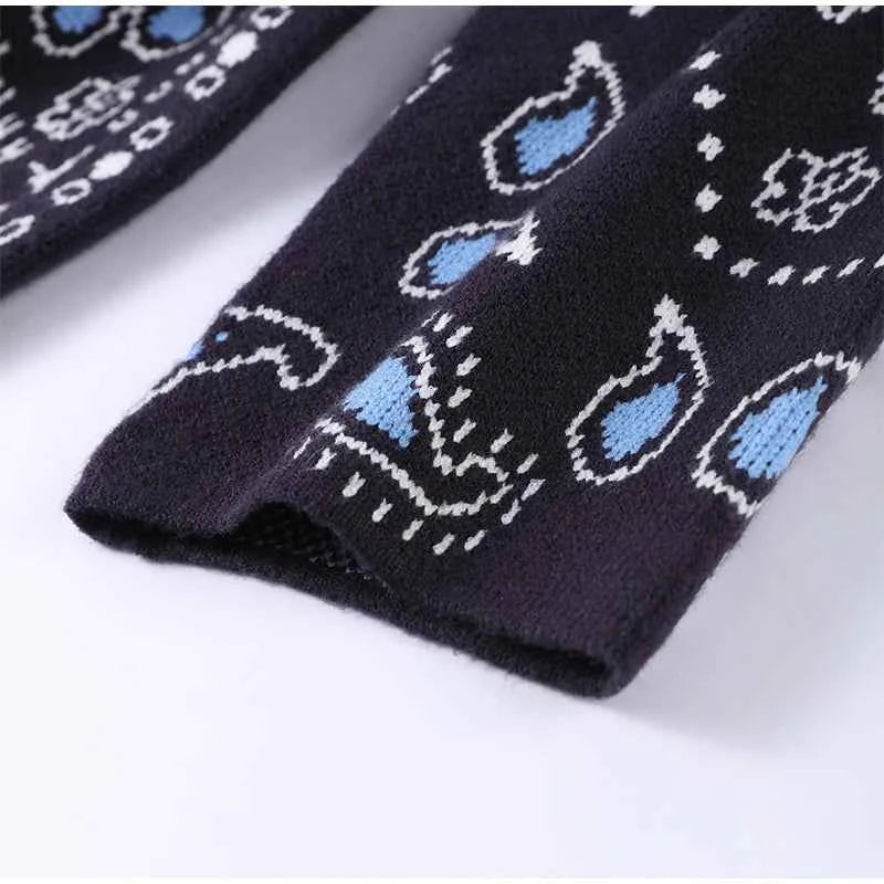 Vintage Tassels Print Women's Print Cardigan V-Neck Lace Up Full Sleeve Spliced Sweaters 2025 Autumn Lady All-match Kintwears