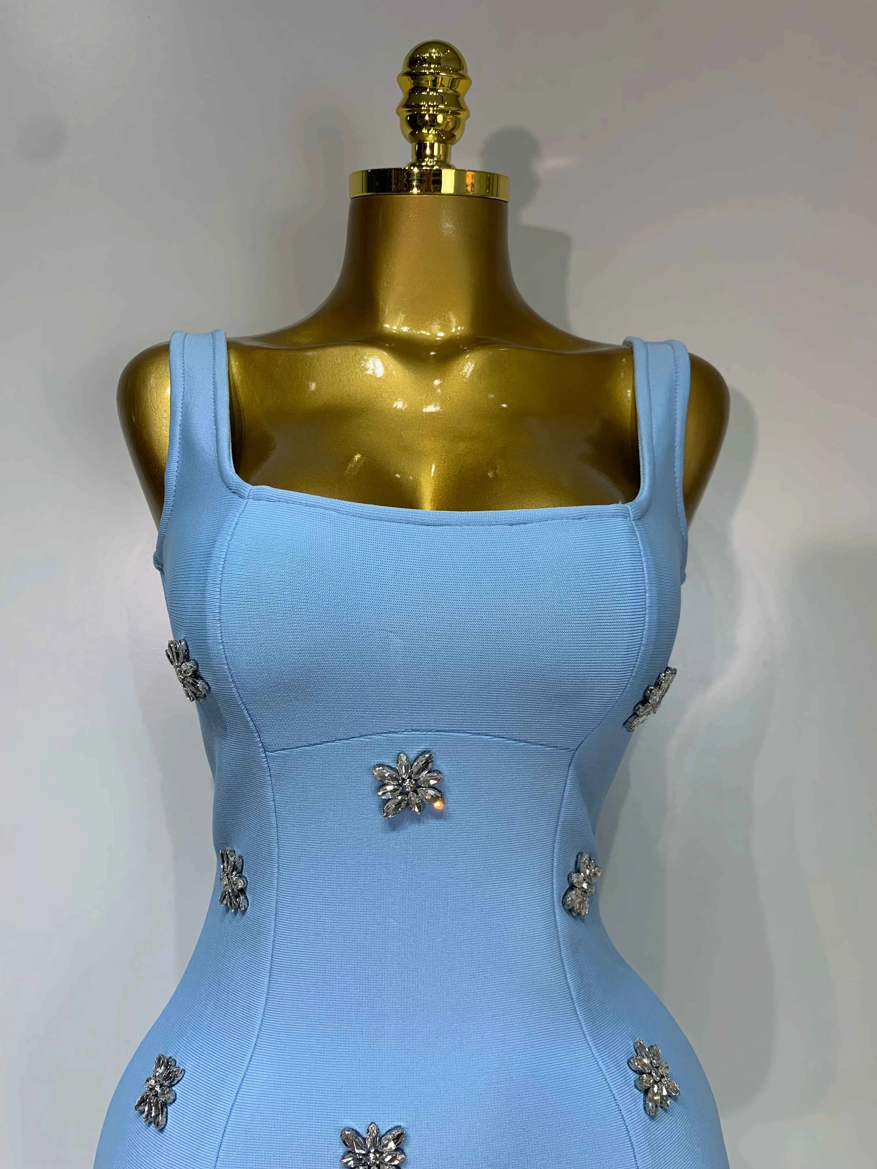 Women Sexy Square Collar Sparkly Rhinestone Bodycon Mini Bandage Dress Celebrate Evening Party Elegant Luxury Birthday Dress