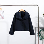 Fashion Short Woolen Coat For Women Stand Collar Full Sleeve Loose Zipper Jacket Female 2025 Spring Autumn Solid Lady Outwear