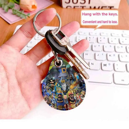 Game C-Clash Royale Anime Key Fashion PU Water Shape Keychain Women Car Key Holder Home Key Ring Charm Bag Car Pendant Gift