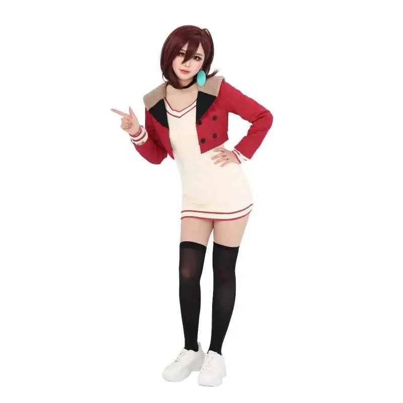 DAZCOS Momo Ayase Dan Da Cosplay Costume Full Set Outfit Red Suite Jacket Knitted Dress for Women Halloween