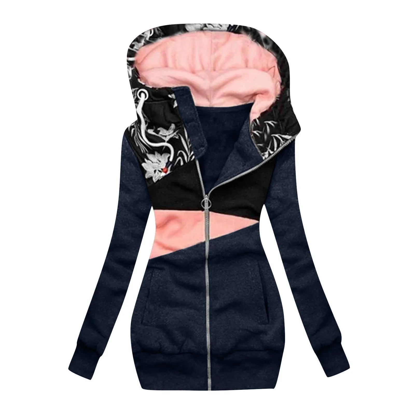Women's Plus Size Zipper Hooded Sweatshirt Jacket