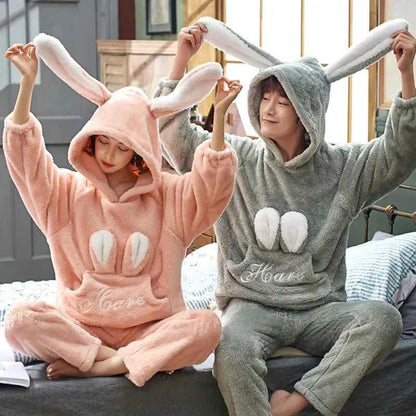 Adult Winter Thicken Sleepwear Pajamas Set Women Coral Fleece Pyjama Cartoon Deer Panda Hooded Homewear Loungewear Pijamas Suit