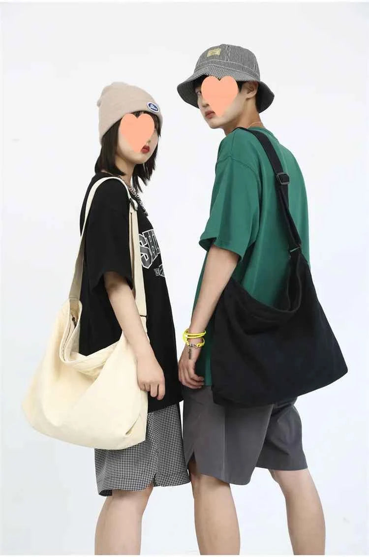 Simple Shoulder Bags Men Solid Cleanfit Unisex Bolsos Vintage Thicken Autumn Japanese Harajuku Canvas Large Capacity Handbags