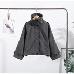 Fashion Short Woolen Coat For Women Stand Collar Full Sleeve Loose Zipper Jacket Female 2025 Spring Autumn Solid Lady Outwear