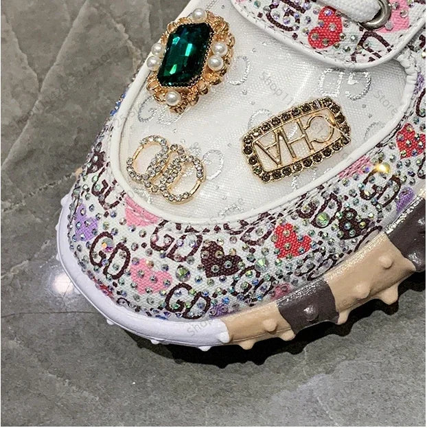 Women's Casual Sneakers Fashion Luxury Rhinestone Ladies Shoes 2024 New Outdoor Platform Female Sports Shoes Vulcanized Shoes SS69