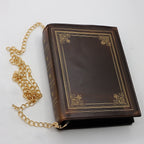 Book Look Handbag Old Brown Leather Book with Gold Design Shoulder Bag Purse