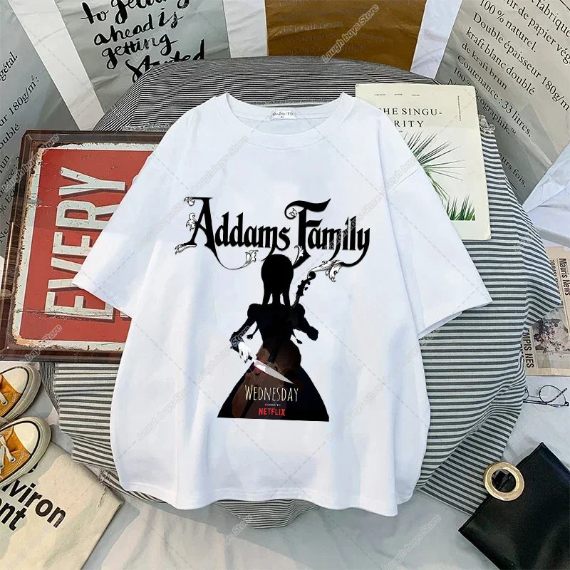 Wednesday Addams Women Casual T-shirt Summer Adult Cartoon Printed Tee Tops Girls Round Neck Clothing Short Sleeve Fashion Gifts SS69 8.69 ADD87 / S