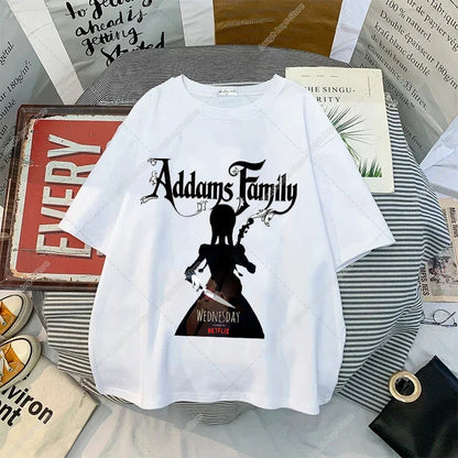 Wednesday Addams Women Casual T-shirt Summer Adult Cartoon Printed Tee Tops Girls Round Neck Clothing Short Sleeve Fashion Gifts SS69 8.69 ADD87 / S
