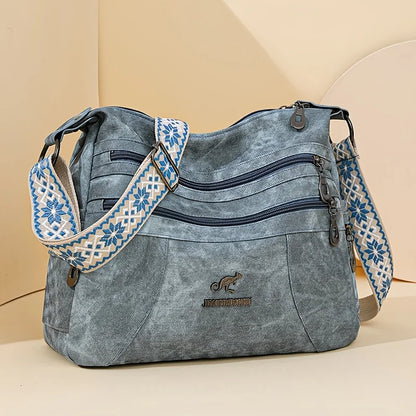 FXZLLQCN Vintage Faux Leather Multi-Layer Crossbody Bag with Zipper Closure