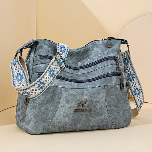 FXZLLQCN Vintage Faux Leather Multi-Layer Crossbody Bag with Zipper Closure