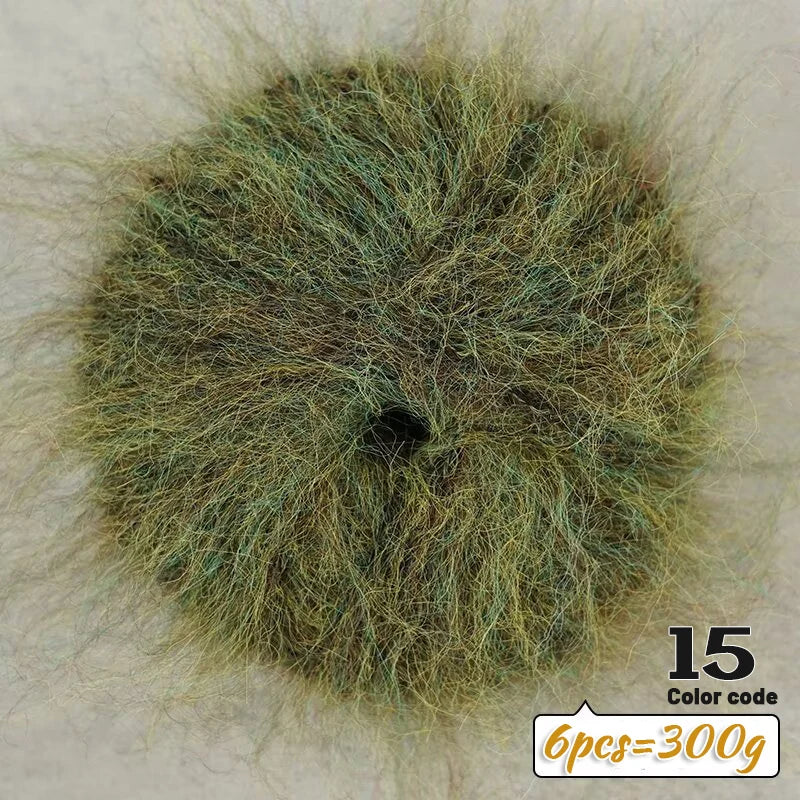 300g Colorful Long-Haired Alpaca Mohair Yarn Handmade DIY Material Knitting Autumn and Winter Fashion Women's Sweater Sweater Jacket Shawl Yarn Ball 1 Piece = 6 Pieces = 300g