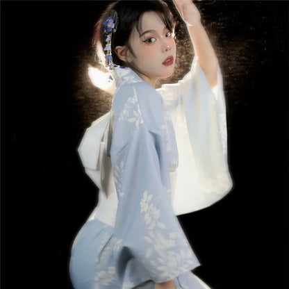 Fashion National Trends Women Sexy Kimono Yukata Dress With Obi Novelty Evening Dress Japanese Cosplay Costume Floral One Size