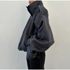 Fashion Short Woolen Coat For Women Stand Collar Full Sleeve Loose Zipper Jacket Female 2025 Spring Autumn Solid Lady Outwear