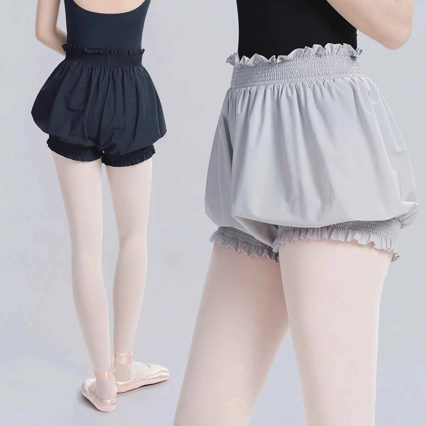 Women's High Waist Flower Bud Dance Short Pants Nylon Bloomers Dance Shorts Black White Adult Ballet Shorts Safety Pants