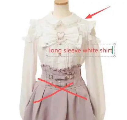 Japanese Liz New Summer Lace Edge Leather Ring High Waist Pleated Skirt Ribbon Bow All-match Short Skirts Big Bow Lolita Blouses