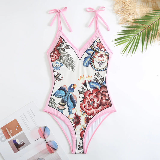 2023 New Arrival Push Up Women Bikini Set Floral Printed Ruffle Bikinis Strappy Bandage Swimwear Brazilian Biquini Bathing Suit SS69