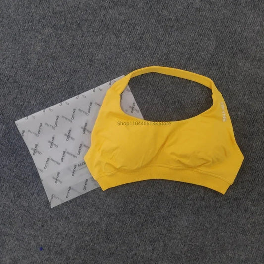 Dfyne Impact Sports Bra Women Seamless Halter Neck Strap Bras with Logo Padded Open Back Yoga Bra Medium Support Gym Crop Top SS69