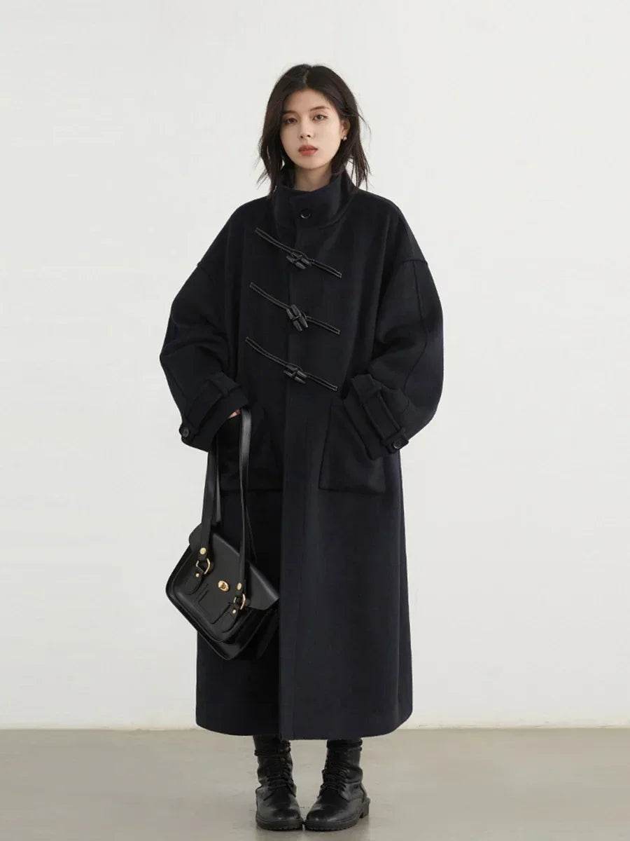 CHIC VEN Women Woolen Coats Fashion Retro Design Button Loose Long Overcoat Korean Female Clothing Autumn Winter New 2026
