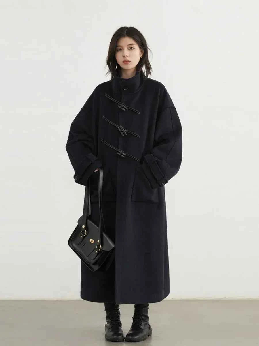 CHIC VEN Women Woolen Coats Fashion Retro Design Button Loose Long Overcoat Korean Female Clothing Autumn Winter New 2026