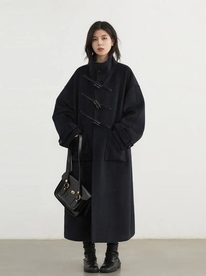 CHIC VEN Women Woolen Coats Fashion Retro Design Button Loose Long Overcoat Korean Female Clothing Autumn Winter New 2026