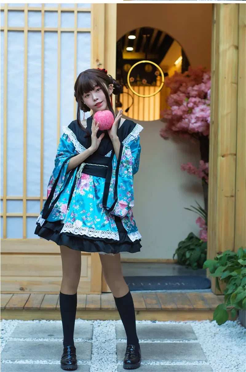 Traditional Japanese Kimono Dress for Women - Printed Pink