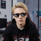 2Pcs Mosaic Sunglasses Cool Party Vintage Shades Eyewear For Men Pixelated Sunglasses Funny Women Glasses