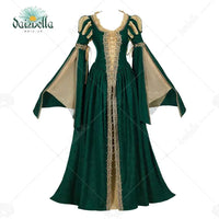 DAIZBELLA Women Medieval Renaissance Costume Pseudo-two-piece Vintage Renaissance Fair Dress with Wide Sleeves Lace