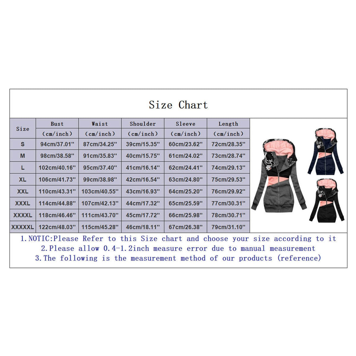 ISHOWTIENDA Women's Plus Size Zipper Hooded Sweatshirt Long Sleeve Jacket