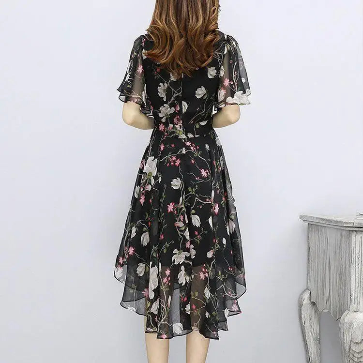 Women floral Chiffon Flower Dress 2026 trends new in Ladies Elegant V Neck short Sleeve korean style Summer Dress Female Clothes