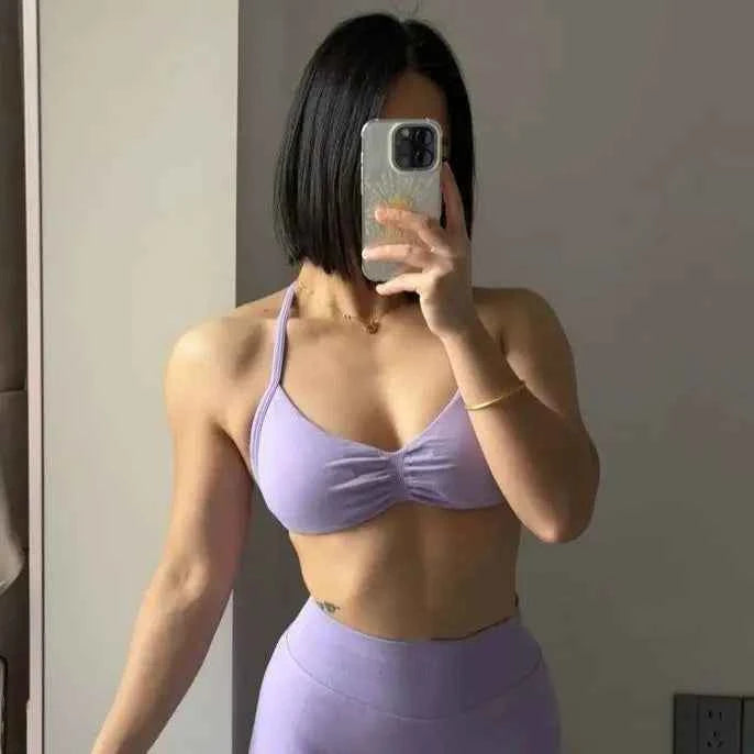 Women's High-Support Lace-Up Sports Bra - Thin-Strap Camisole, Seamless, Tight-Fit for Push-Up Training & Yoga, Gym Top