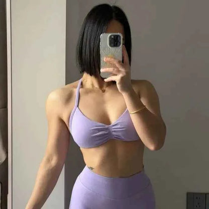 Women's High-Support Lace-Up Sports Bra - Thin-Strap Camisole, Seamless, Tight-Fit for Push-Up Training & Yoga, Gym Top