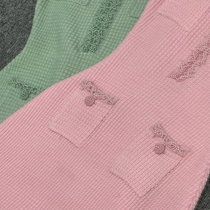 Spring/summer new Y2K high quality wool blend knit skirt Fashion commute front pocket fashion workwear knee length A-line skirt - SS69 